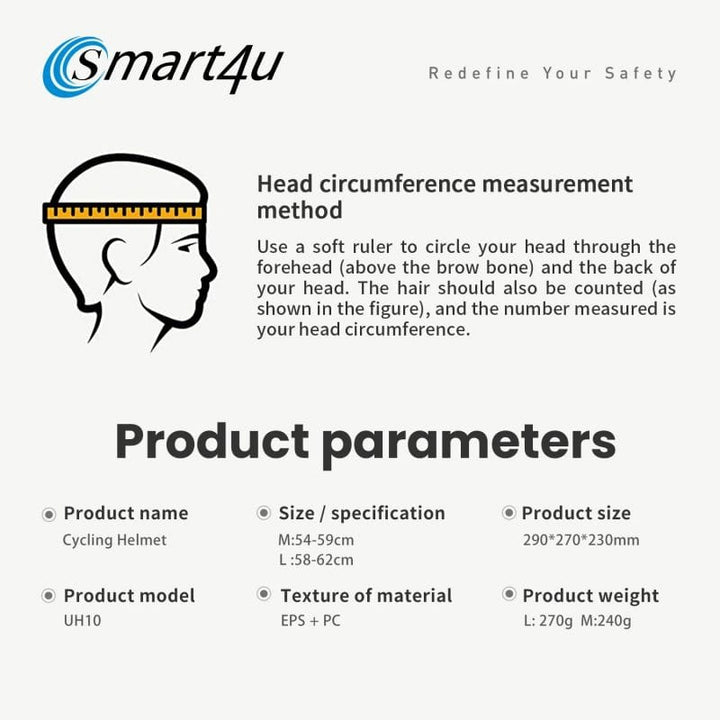 Smart4u UH10 LED Cycling Helmet – Lightweight, LED Safety Lights, Ventilated Bike Helmet for E-Bikes, Scooters, and Cycling