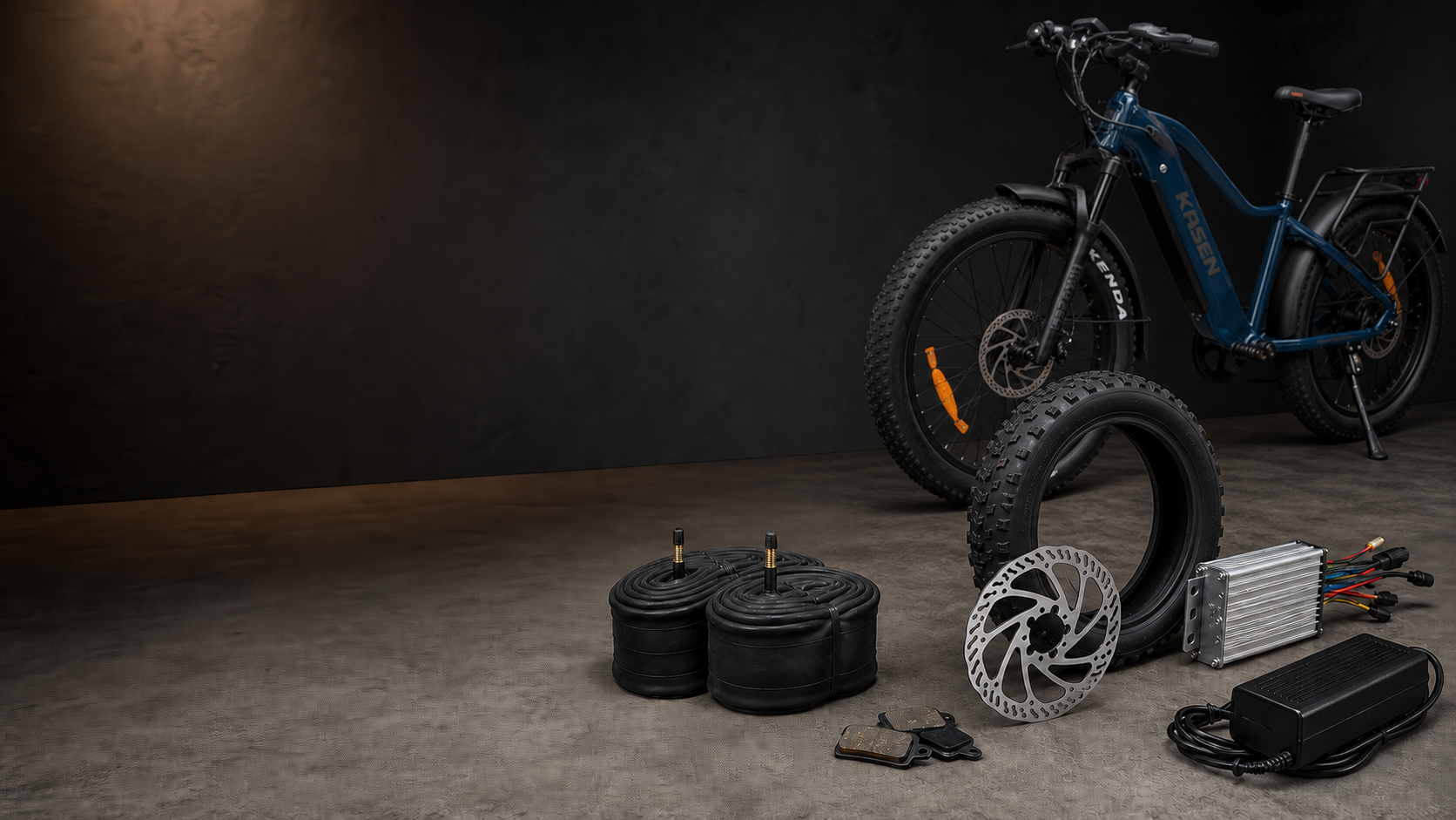 Kasen Ranger e-bike with replacement fat tire, inner tubes, brake rotor, brake pads, controller and charger
